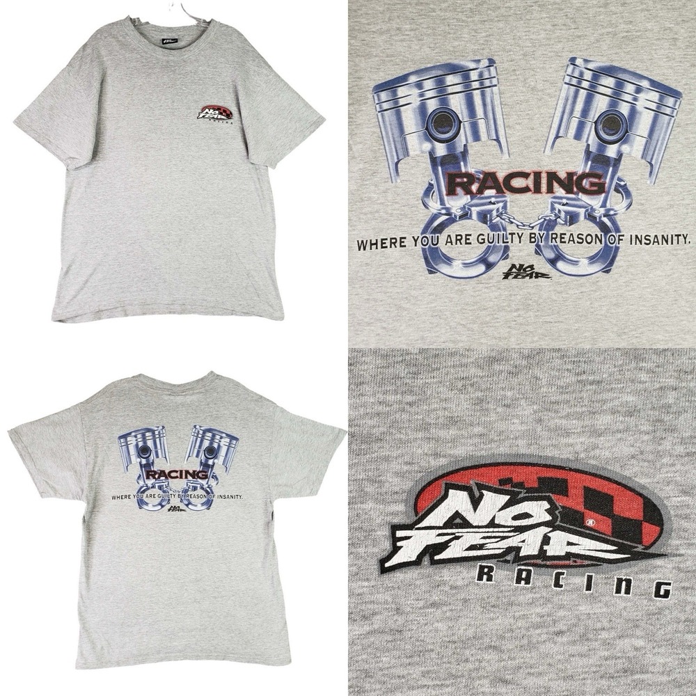 Vintage No Fear Shirt Men's Size Medium Gray Short Sleeve Tee Racing Graphic